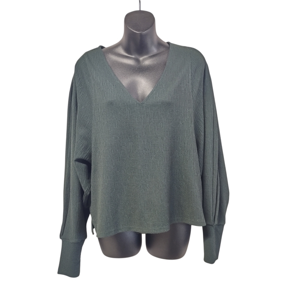 Banana Republic Olive Green V-Neck Ribbed Long Sleeve Top Blouse Wns Size M NWT